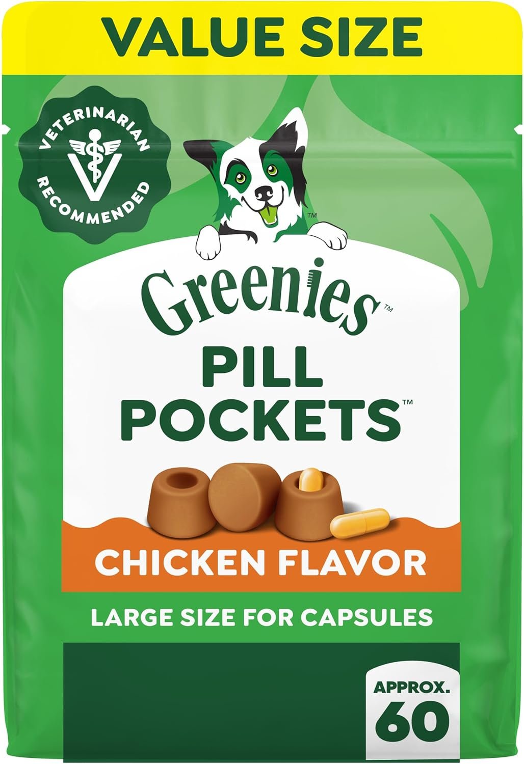 Greenies Pill Pockets for Dogs Large Size, Dog Treat Pouch for Capsule Medication, Chicken Flavor, 15.8 oz. Pouch